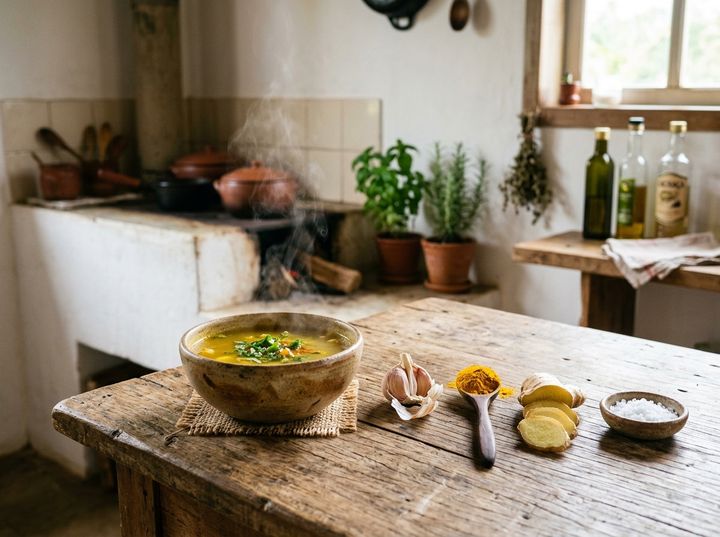 Caldo de Cúrcuma com Gengibre e Alho
