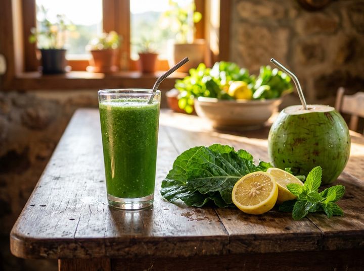 Suco Verde de Couve com Limão e Hortelã
