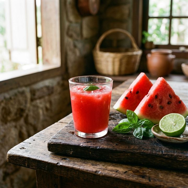 Suco de Melancia com Limão e Manjericão