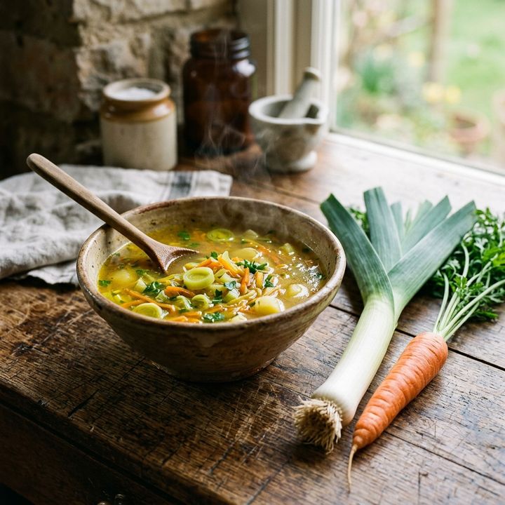 Caldo Fortificante de Alho Poró com Cenoura