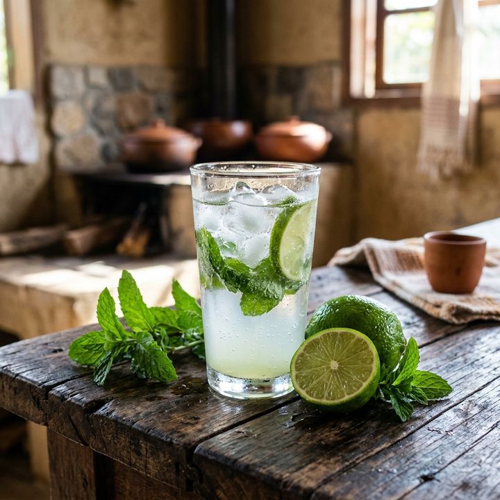 Água de Limão com Hortelã no Almoço