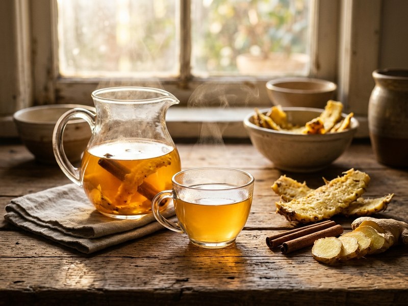 Chá de Casca de Abacaxi com Canela e Gengibre