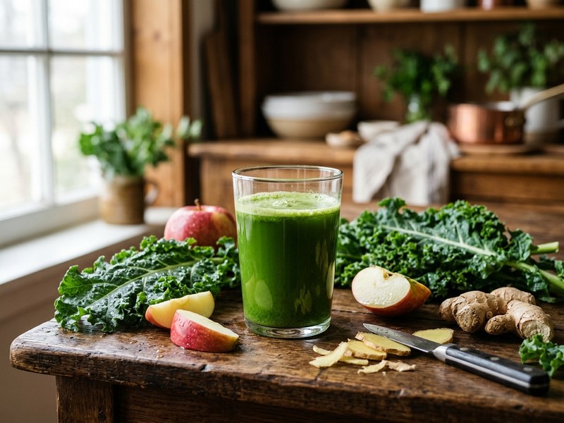 Suco Verde de Couve com Maçã e Gengibre para o Fígado